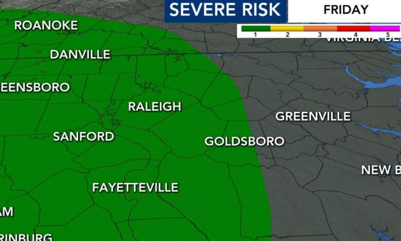 Level 1 risk brings possibility of severe storms ⛈️; cooldown coming this weekend
