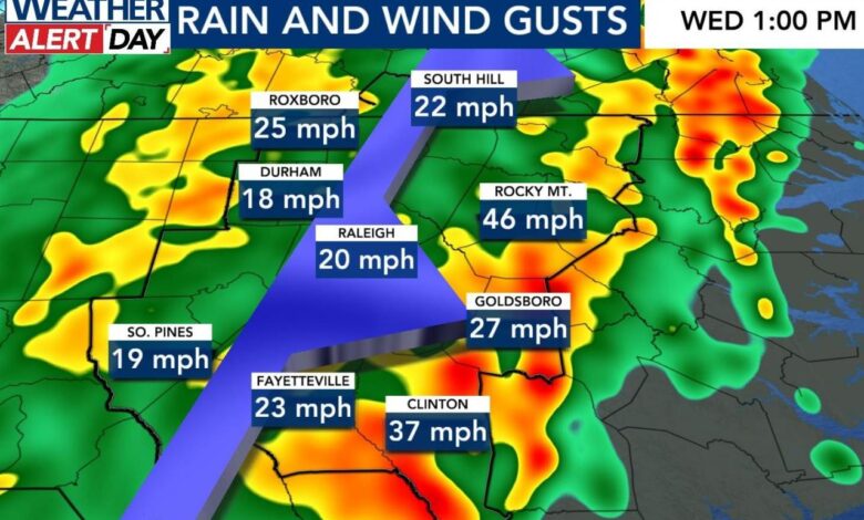 WRAL Weather Alert Day Wednesday: Heavy rain and gusty winds expected