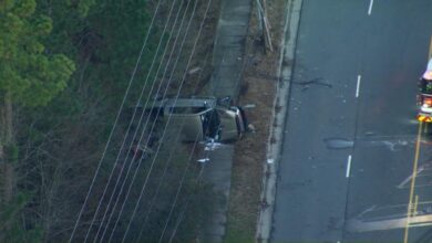 Car overturns on Globe Road near Brier Creek, damaging powerlines