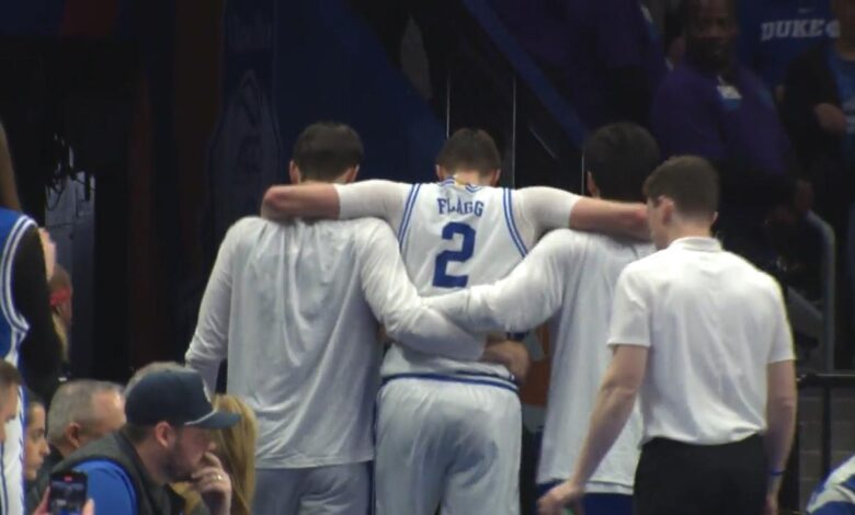 Flagg injures left ankle in Duke's ACC Tournament victory, 'long shot' to play Friday